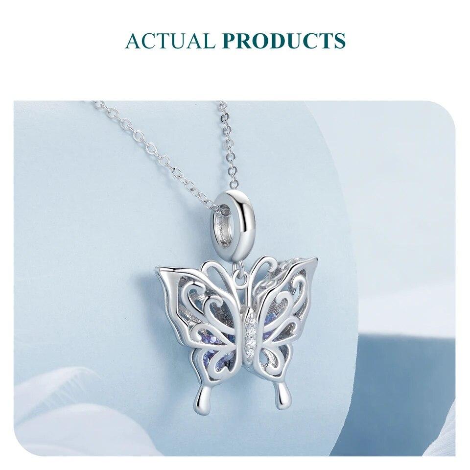 Bamoer 925 Sterling Silver Hollow-out Butterfly Pendant Charms for Women Bracelet & Necklace Pave Setting CZ Fine Jewelry Gift
