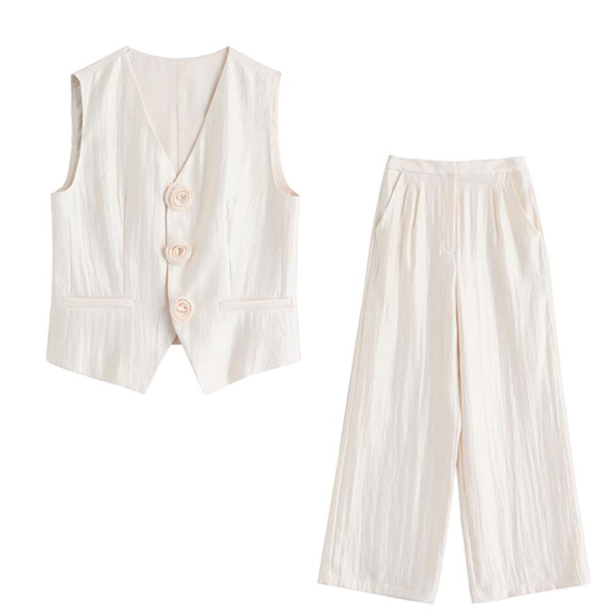 Sleeveless vest wide-leg pants two-piece set women's summer new fashion casual temperament age-reducing wear suit