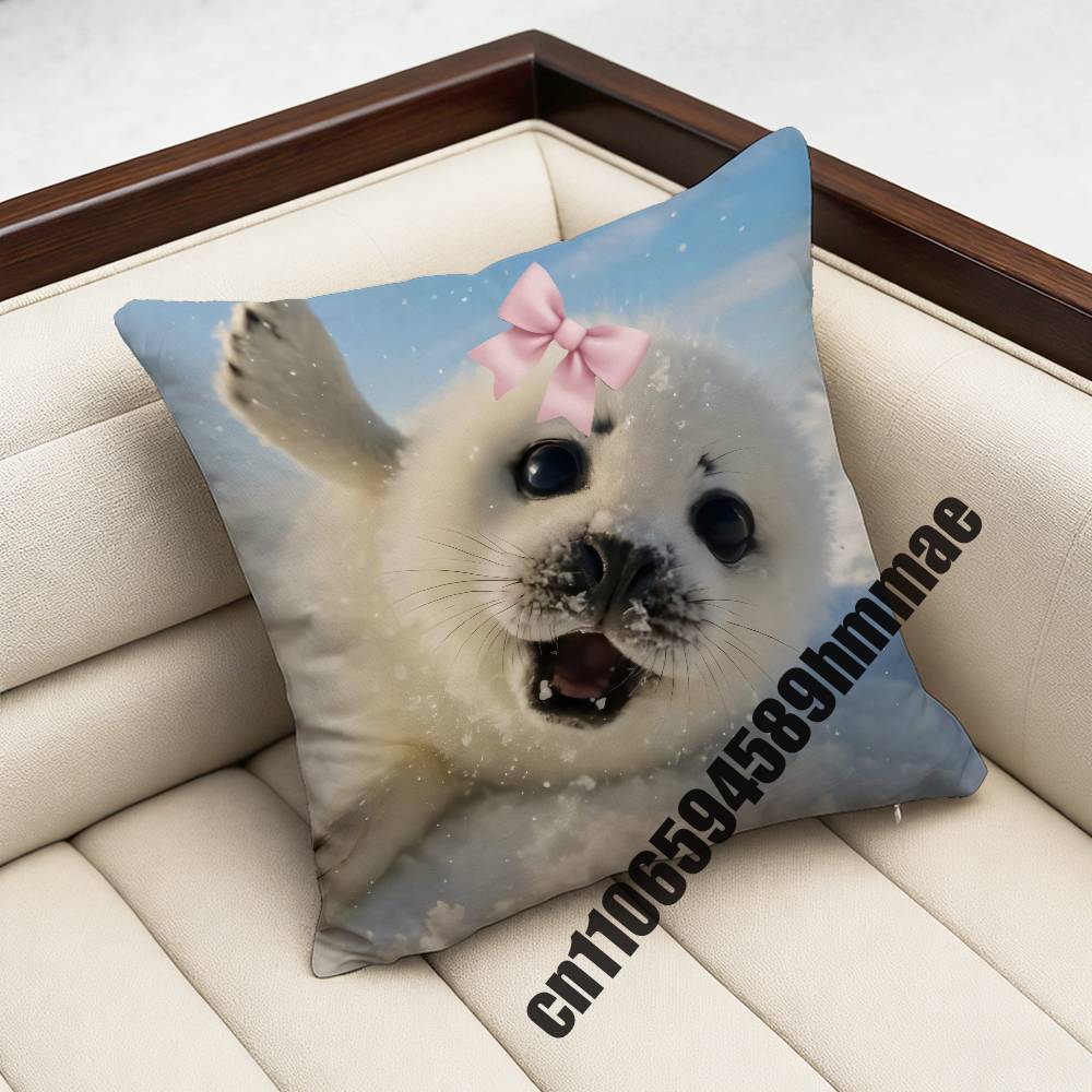 For Throw Pillow Case Sham 45X45Cm 35X35Cm Square Bedroom Seals Fruit Cute Seal Sea Meme Pillowcase Cushion Cover