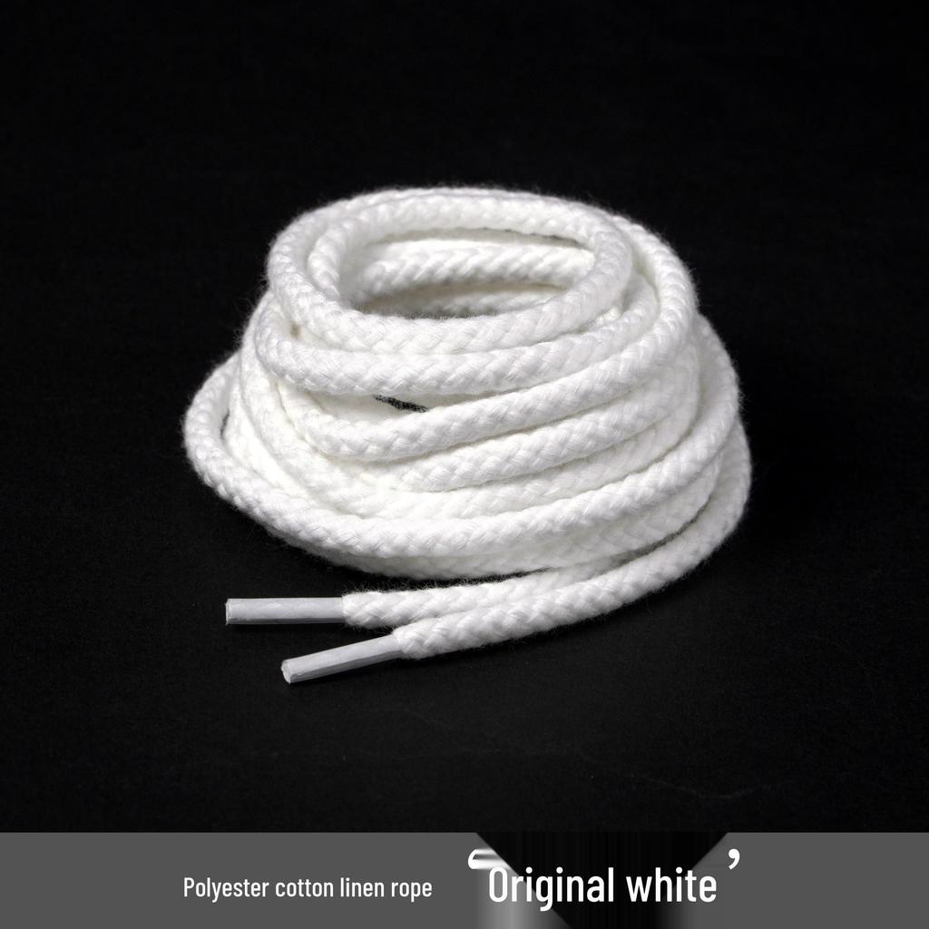 6mm Hemp Rope Shoelaces Pair - Thick Round Style for Converse AJ Casual Sneakers (White/Beige)