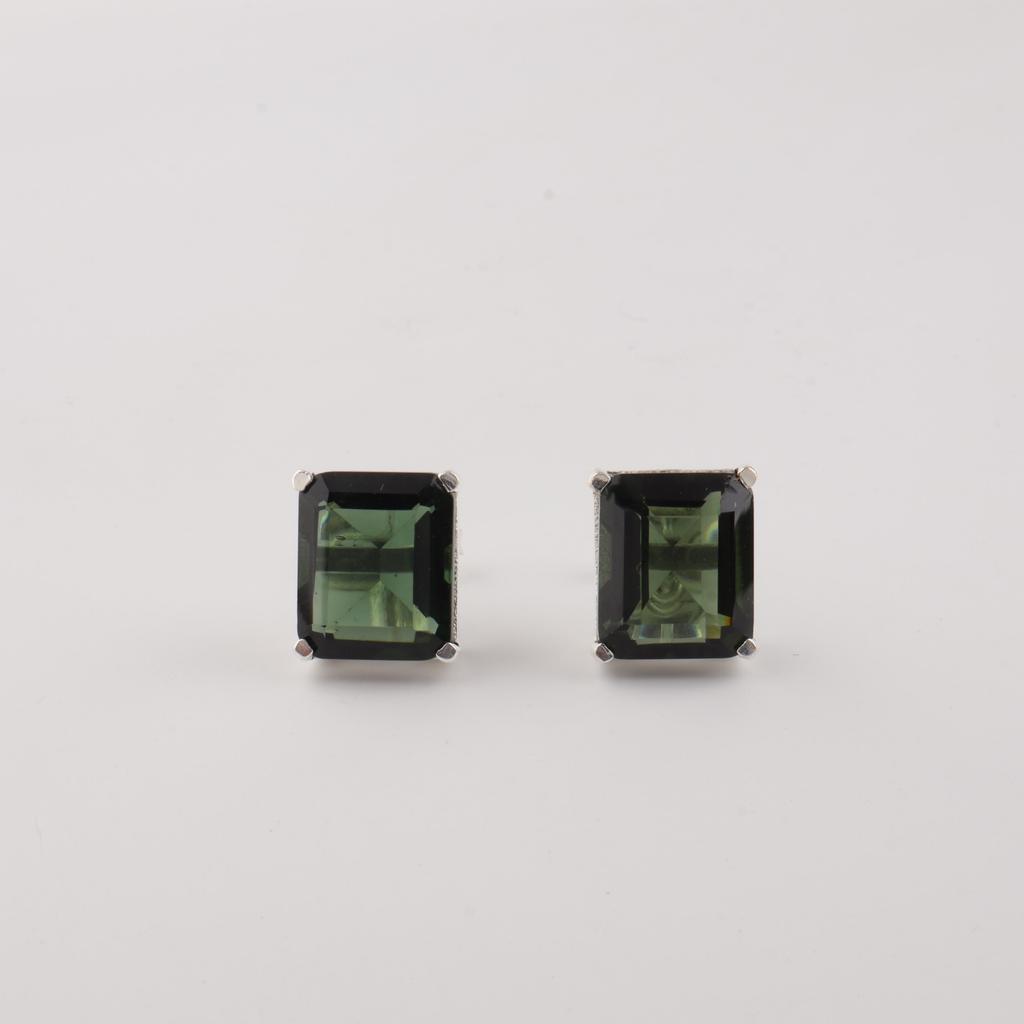 Green Tourmaline Gemstone 925 Sterling Silver Handcrafted Jewelry Wedding Stud Earrings 0.4" For Her EE-179-11