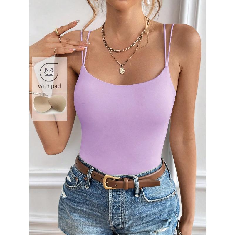 

Women s Fast Fashion Solid Color with Chest Cotton Suspender Women s Vest Popular Top Women XS лавандовый