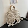 Boho Fringe Woven Bag Summer Fashion Hollowed Out Tote Pastoral Crossbody Shoulder Bag
