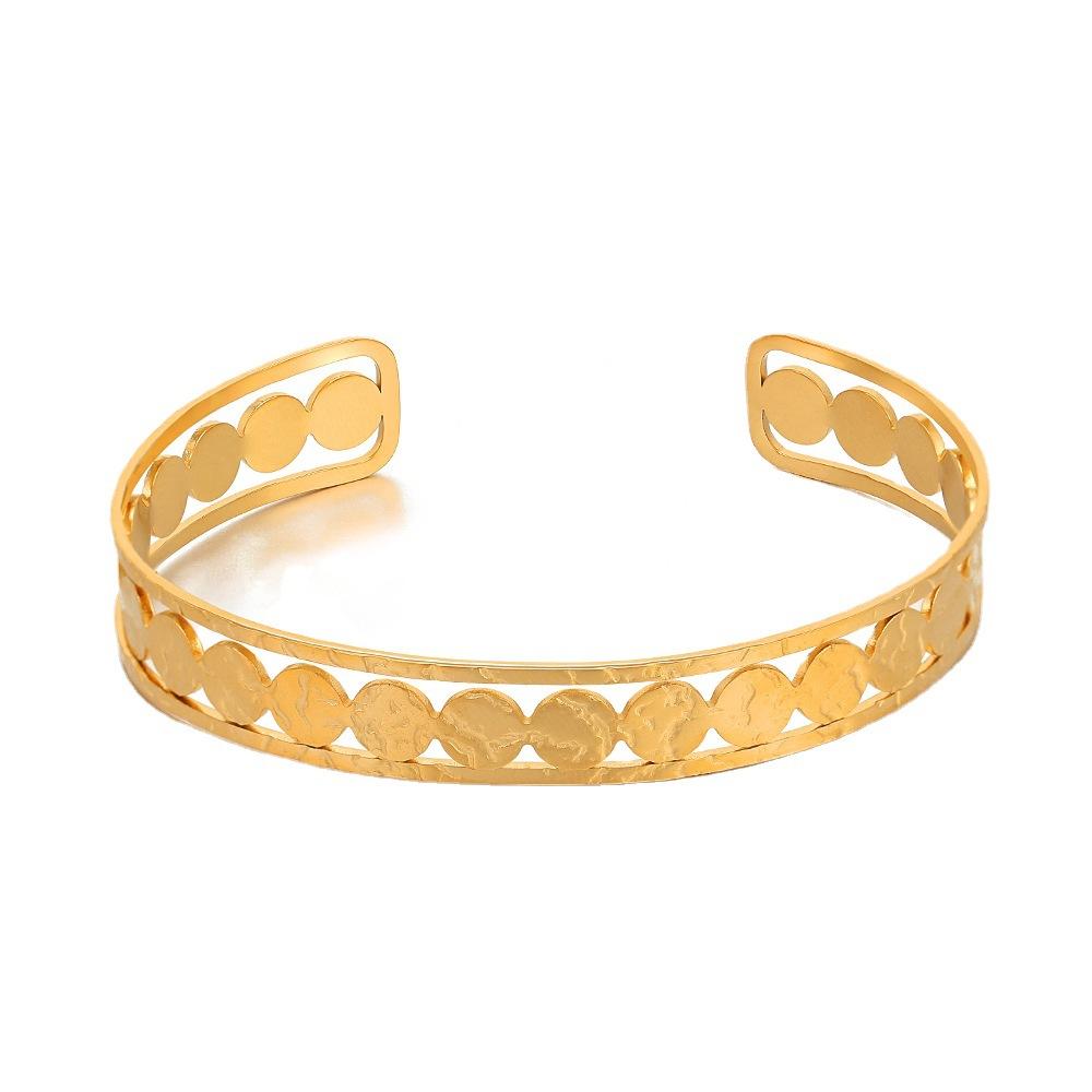 Three Layer C Shape Open Bracelet With 14K Gold Disc Accents Titanium Steel Bangle Fashion Ins Jewelry