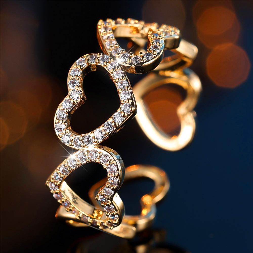 

Cute Female Love Heart Open Gold Color Wedding Rings Promise Adjustable Engagement Jewelry For Women resizable