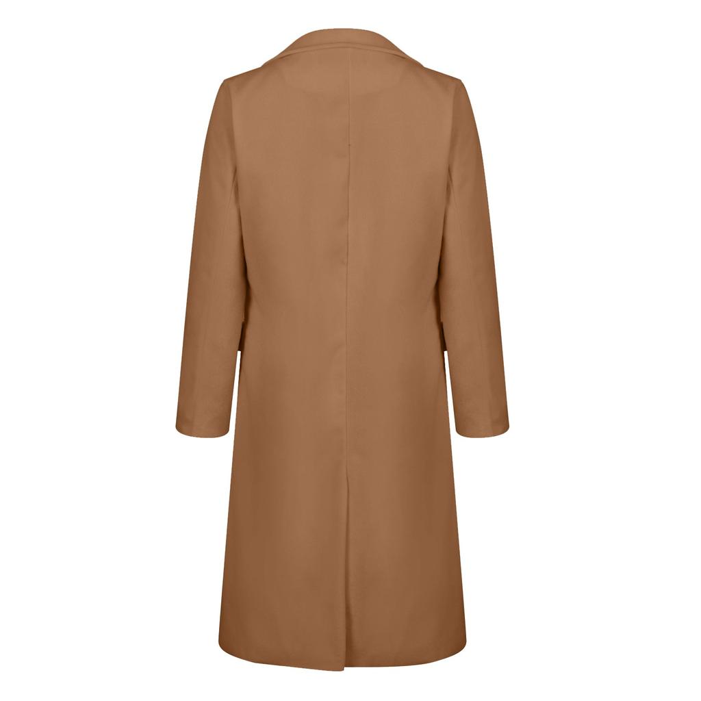 Moda Donna Nuovo Cappotto di Lana a Maniche Lunghe con Revers Monocolore Medio e Lungo