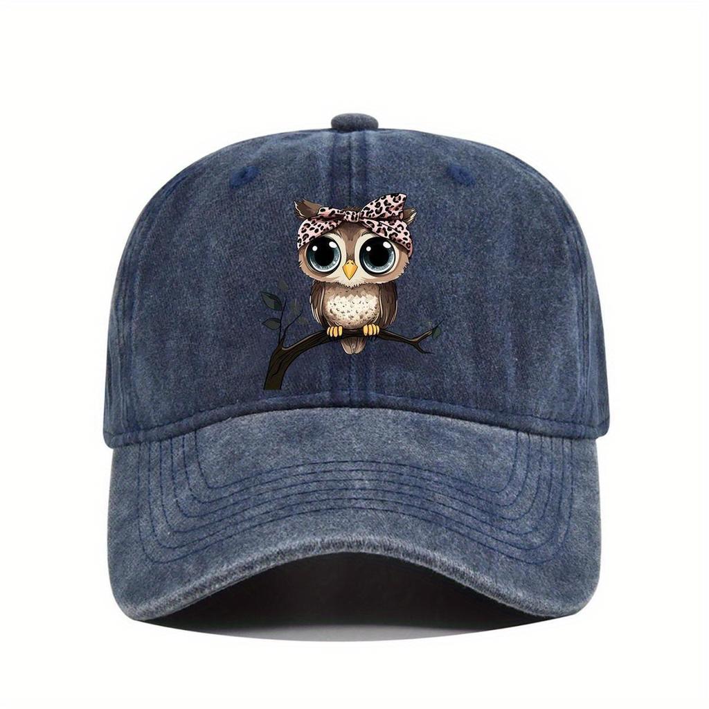 Cute Owl With Leopard Print Bandana Baseball Cap Casual Adjustable Polyester Adult Unisex Outdoor Hat