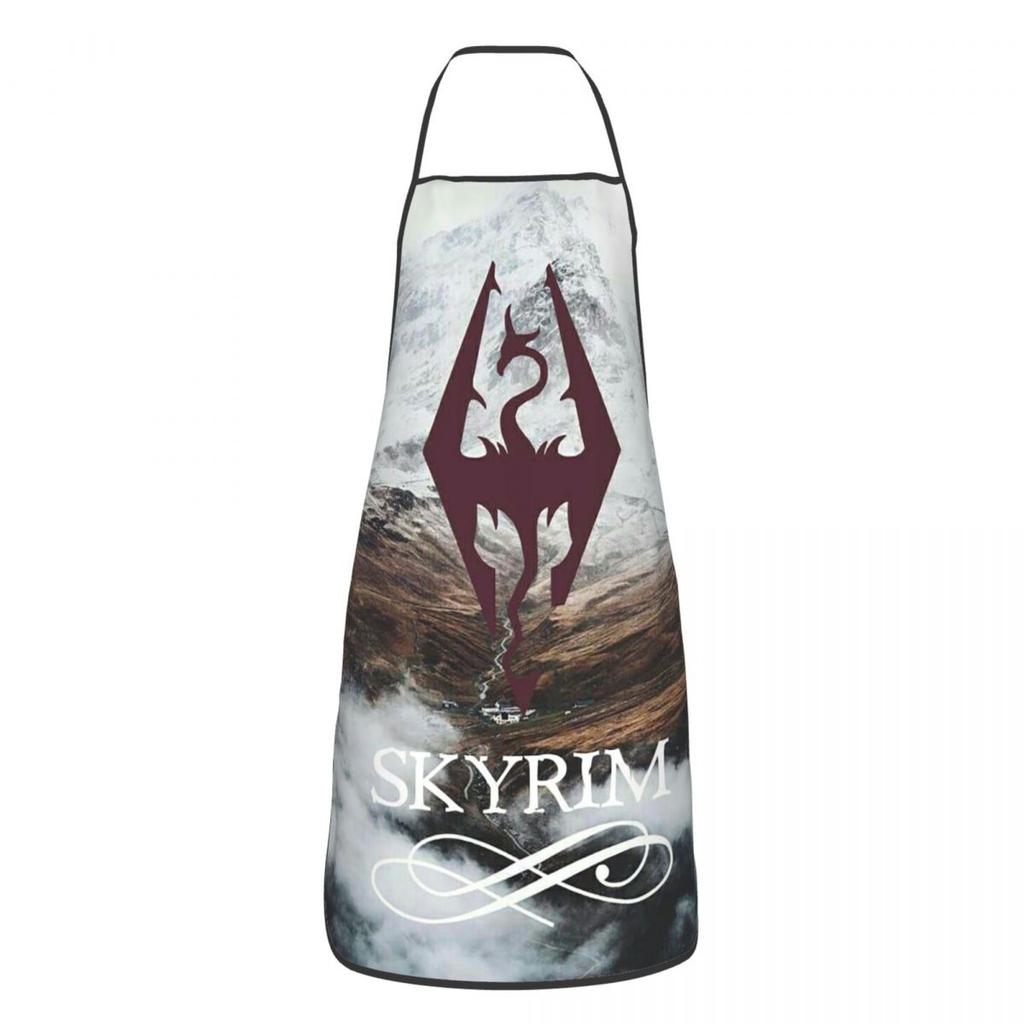 Skyrim Dragon Emblem Game Logo Apron Chef Cooking Tablier Sleeveless Bib Kitchen Cleaning Pinafore for Women Men Painting