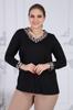Damen Übergröße Bluse Schwarz Glitzer Detaillierte Langarmbluse G051 1U