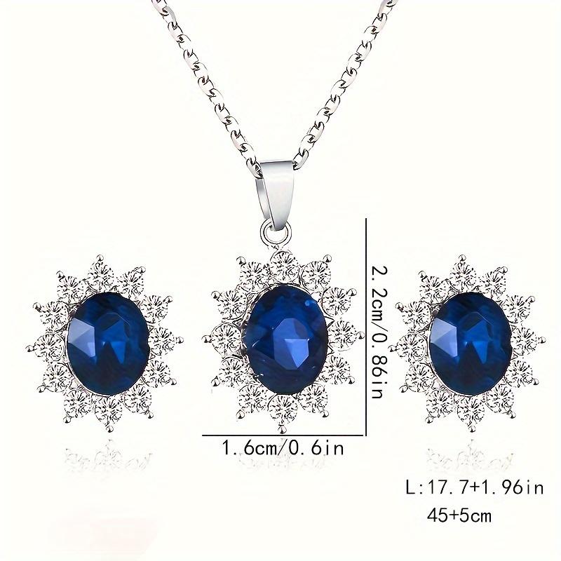 S925 Silver 3-piece Set of Water Drop-shaped Necklace and Earrings Jewelry Set, Ocean Blue Moissanite Set, Luxurious and Exquisite Jewelry