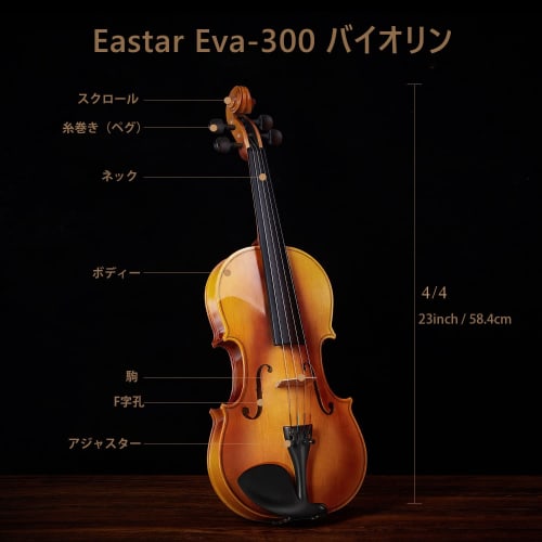 Eastar Violin, 4/4, Solid Wood, with Two Bows, for Beginners and Advanced Players, EVA-330