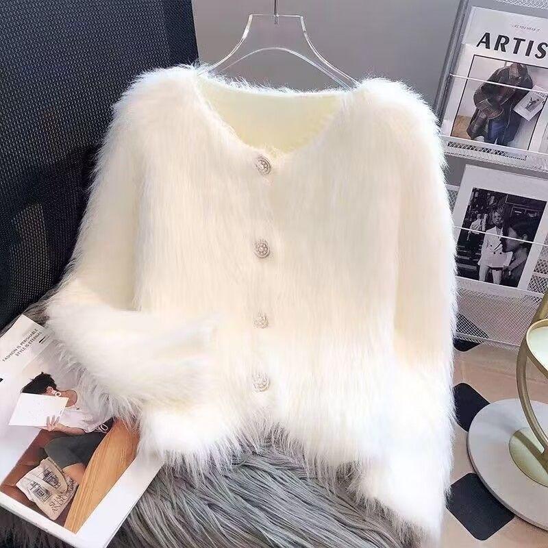 Cashmere Knitted Cardigan Sweater Coat Women Autumn and Winter 2026 Popular European Soft Cardigan Sweater Female One Size