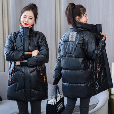 Bright Leather Female Mid-length Plus Size Women's Clothing Contrast Loose Thick Cotton Clothing Student Bread Coat