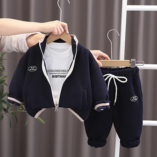 

Комплект для мальчиков 0-5 лет, весенне-осенний детский стильный кардиган, детская весенняя куртка с полувысоким воротом на молнии, комплект из трех предметов M темно-синий