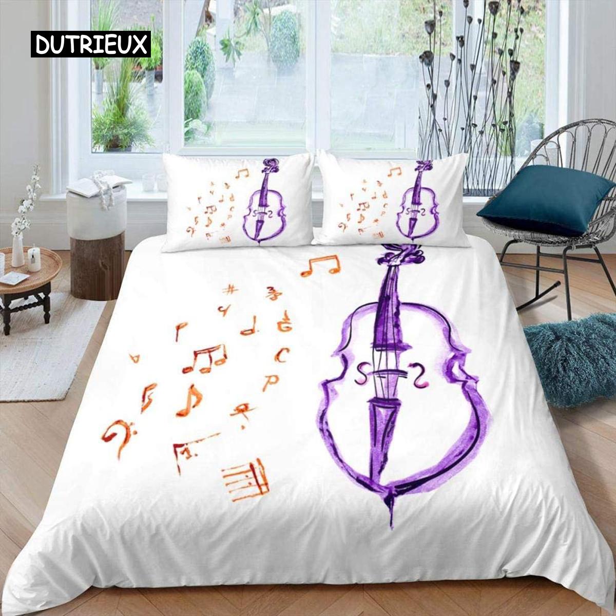 

Violin Bedspread Cover Classical Music Theme Bed Linen Collection Tie Dye Guitar Comforter Cover for Teens Adults Fine Microfiber King Dimension Quilt EU single(135x200cm)