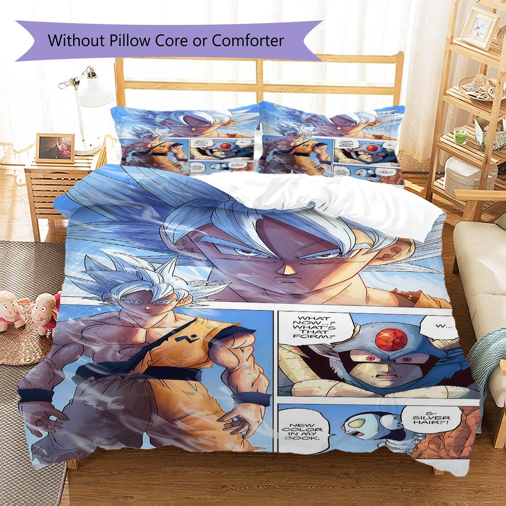 Son Goku Muster Bettwäsche, Steppbett Set Bettbezug Kissenbezug Zuhause Geburtstagsgeschenk (1 Bettbezug + 2 Kissenbezüge, ohne Füllung)