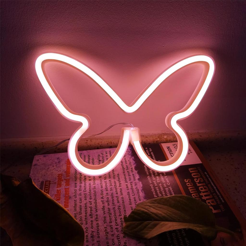 Coral Pink Butterfly Neon Signs for Wall Office Colleage Apartment Dorm Wedding Birthday Party Decor,Neon Butterfly Led Signs Decorations Night Light