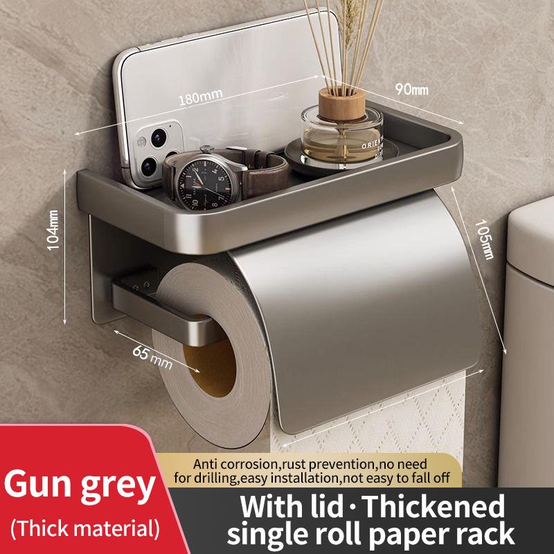 No-Drill Wall-Mounted Double Layer Toilet Paper Holder Bathroom Tissue Box Dispenser Storage Shelf for Washroom Roll Paper