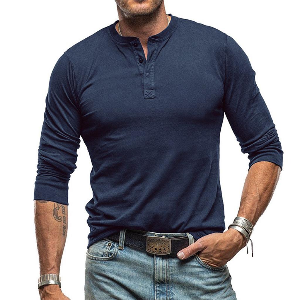 Men's Solid Color Long Sleeved Lapel T-shirt Top, Men's Loose Shirt