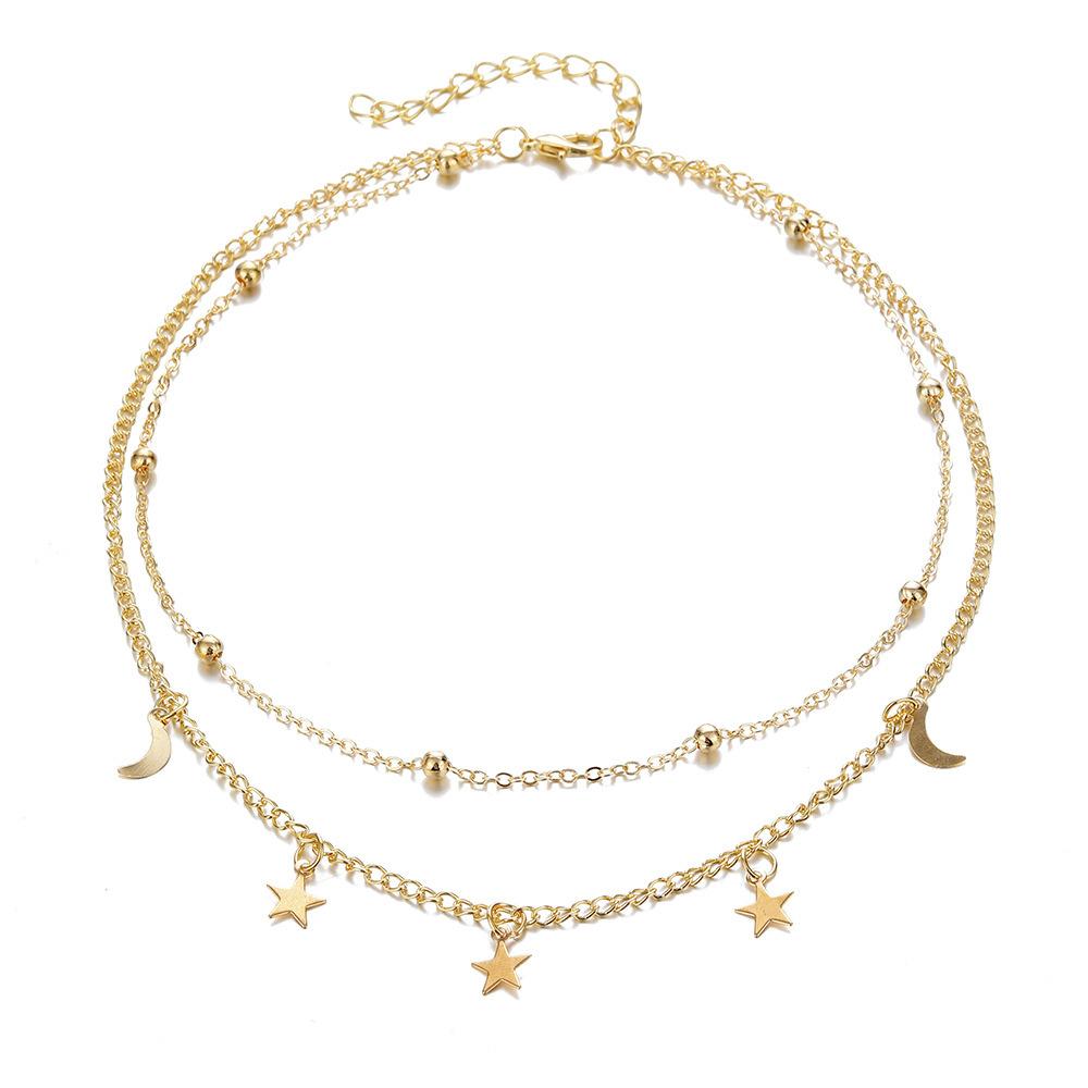 

Золотое и роскошное серебряное ожерелье со звездой и луной, эксклюзивная бижутерия из сплава для женщин