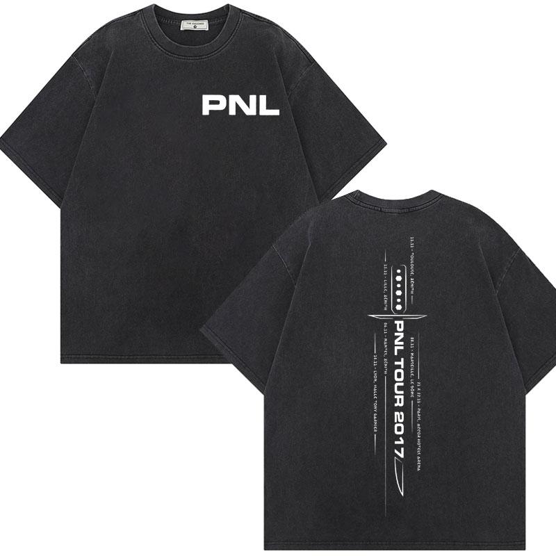 

French Rap PNL Tour Double Sided Print Tshirt Fashion Hip Hop Vintage Washed Tshirts Men Women Casual Oversized Cotton T Shirt S