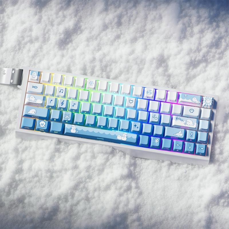 Original Height 74 Key PBT Keycaps Snow Seal Theme Side Printed Translucent for Mechanical Keyboards