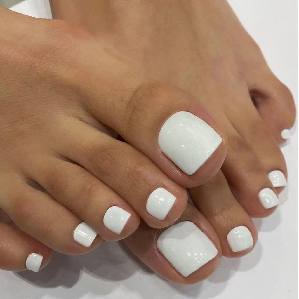 24PCS White Toenails Fake Toe Nails Natural -Solid Color Square Press on Toenails Short