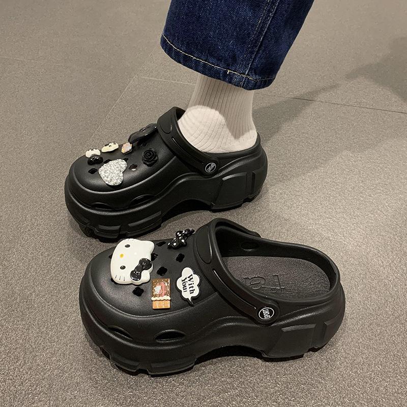 Hole shoes women's summer new cute cartoon cat parent-child thick-soled non-slip bag head two wear cool slippers