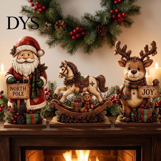 Wooden Ghost Ornaments 3Pcs Halloween Decorations, Fall Tabletop with Black Cat Pumpkin Rustic Wood Craft Elements, Retro Figurines for Mantel,