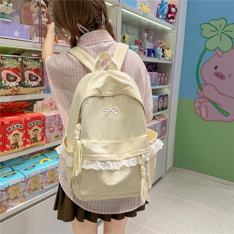 Zaino in Pizzo con Fiocco Ricamato Borsa Scolastica per Studenti