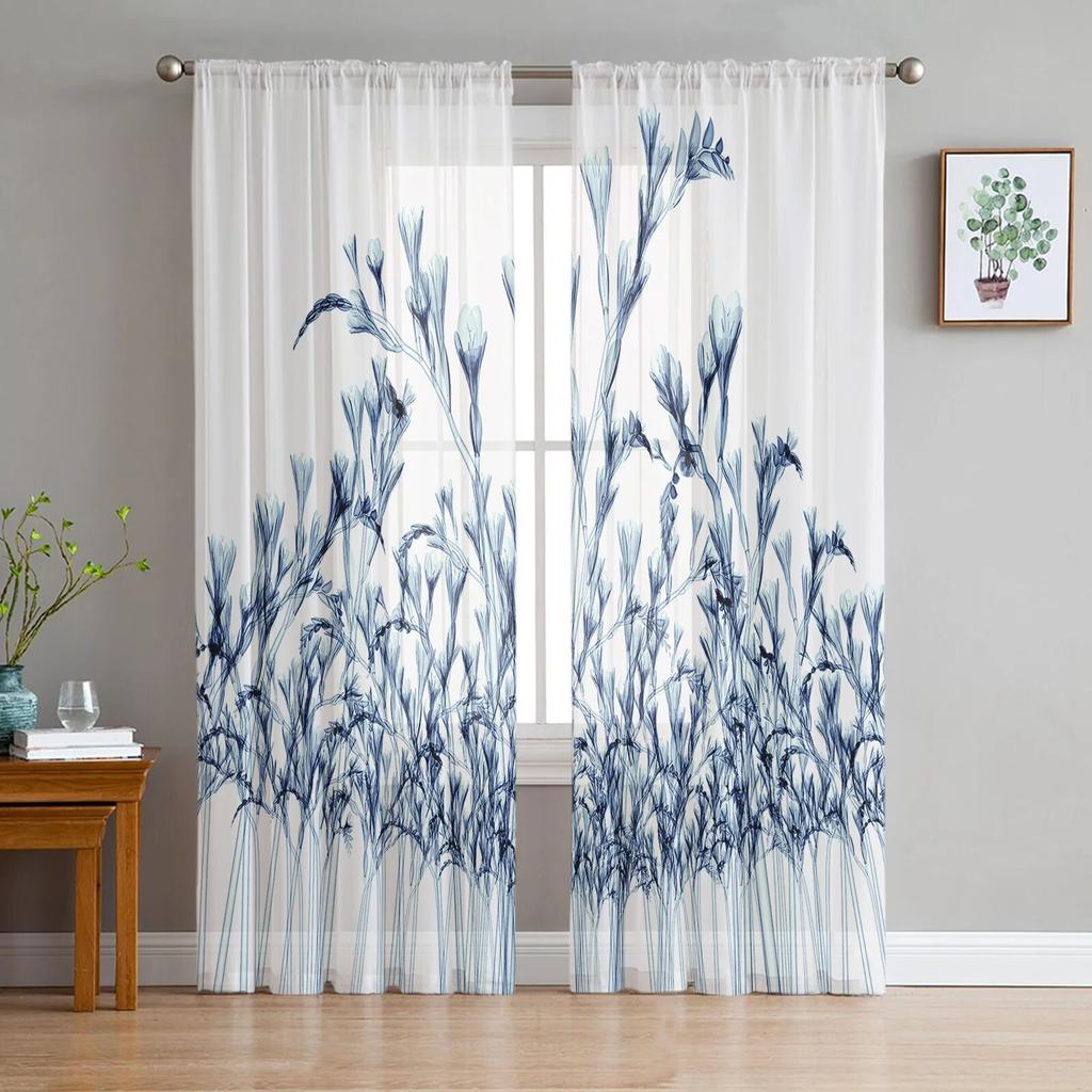 Lila Blumen Tinte durchsichtige Vorhänge für Mädchen, Kinder, Schlafzimmer, Küche, Fenster, Vorhänge, Heimdekoration