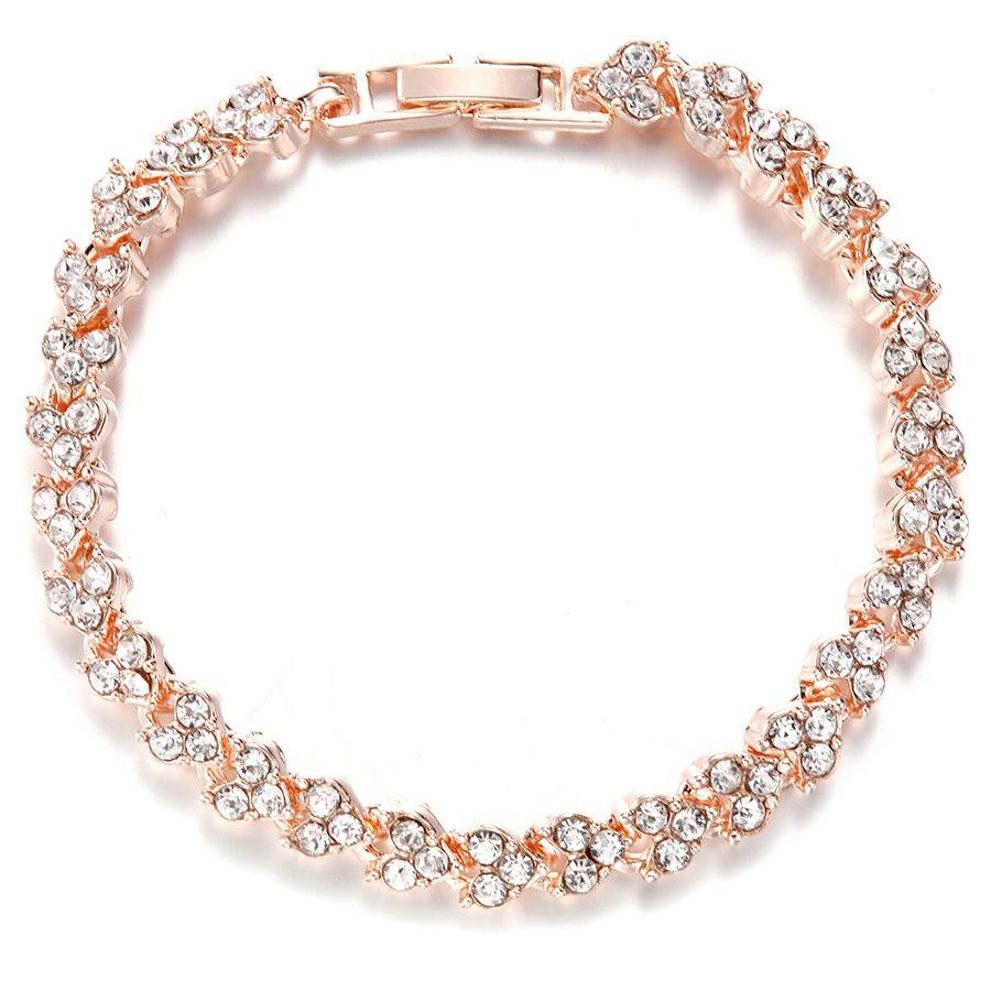 Luxury Roman Crystal Bracelet for Women Fashion Heart Chain Bracelets Rhinestone Bangle Wedding Bridal Jewelry Accessories Gifts