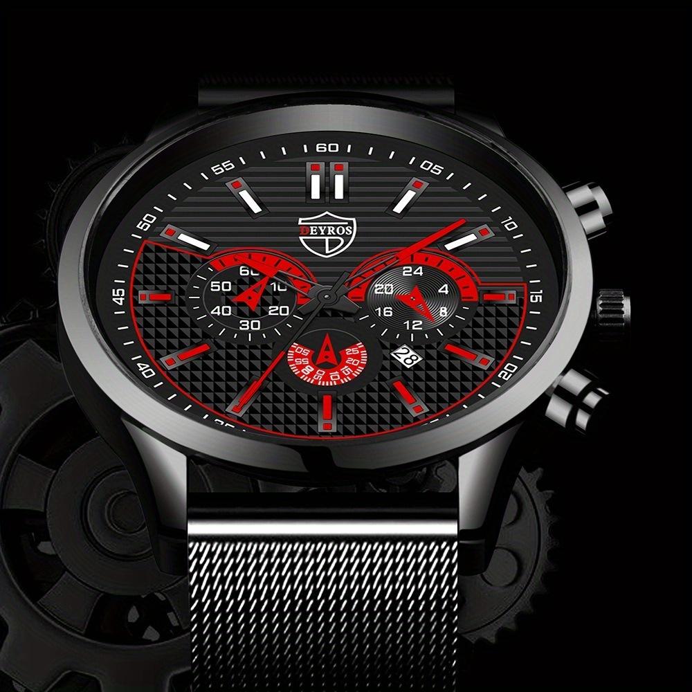 DEYROS 4PCS Set Fashion Mens Sports Bracelet Watches for Men Stainless Steel Quartz Wristwatch Classic Male Casual Leather Watch