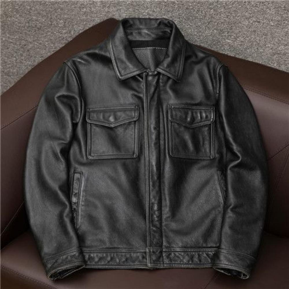 

Кожаная куртка мужская с лацканами, короткая, первый слой, воловья кожаная куртка, шлифованная камнем, старая локомотивная кожаная куртка 6XL