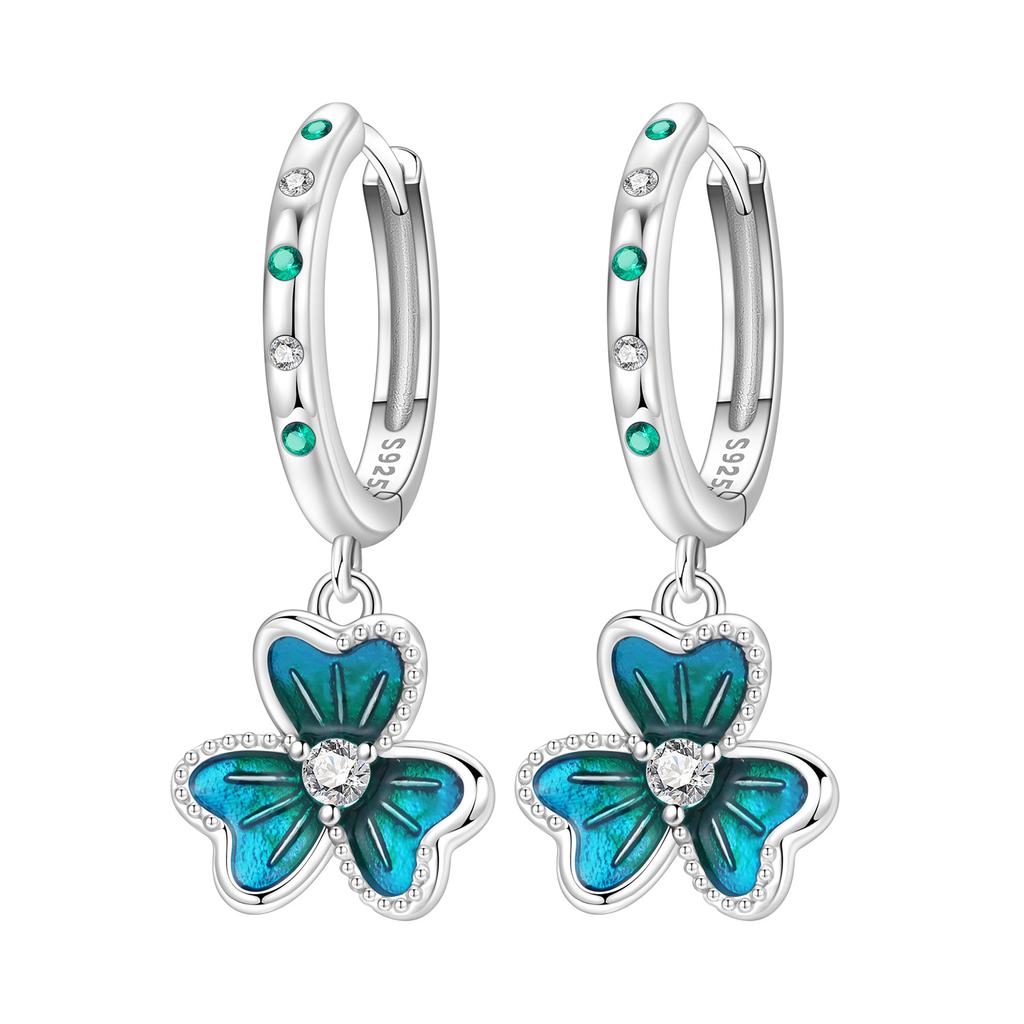 Original 925 Silver Zircon Pink Paw Print Earrings Heart Flower Leaf Design Women Party Jewelry Gift Ear Loops