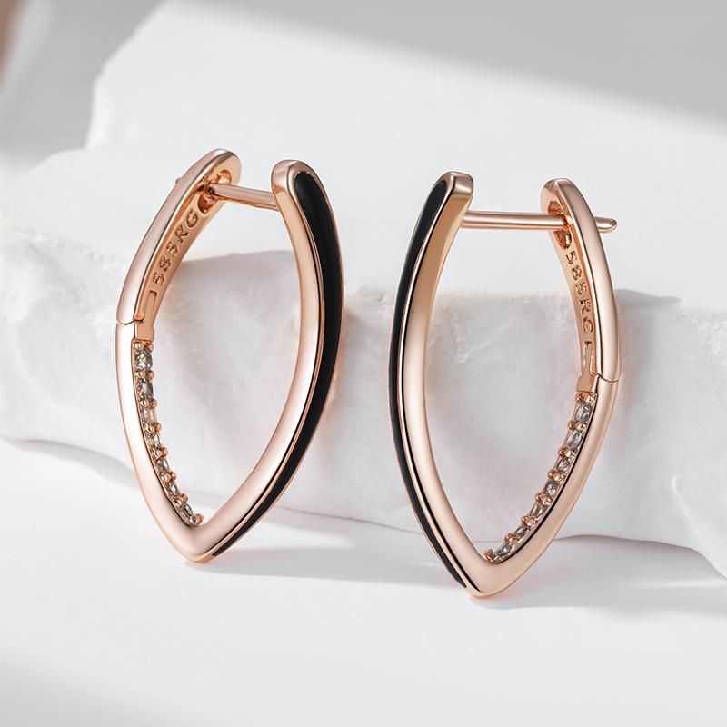 Fashion  Rose Gold Color Black Enamel Drop Earrings For Women Girl Wedding Party Natural Zircon Eardrop Jewelry