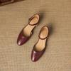 Krazing Pot Cow Skin Round Toe Low Heels Summer Shoes Big Size 42 Ankle Straps Women Pumps
