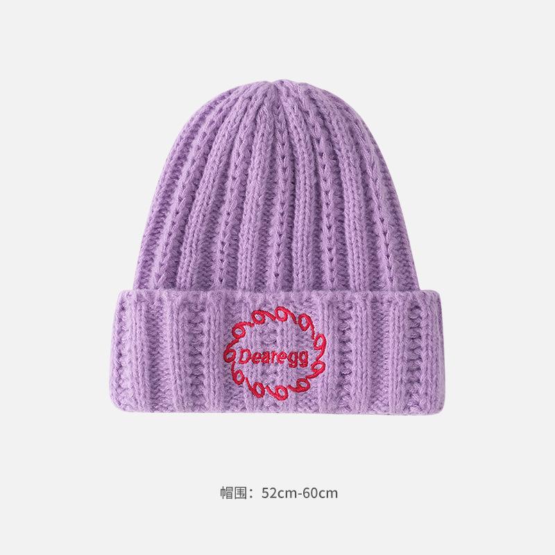 Alphabet Cloth Wool Hat Women's Autumn and Winter Face Small Windproof Ear Protection Cold Hat Fashionable Versatile Warm Knitted Hat