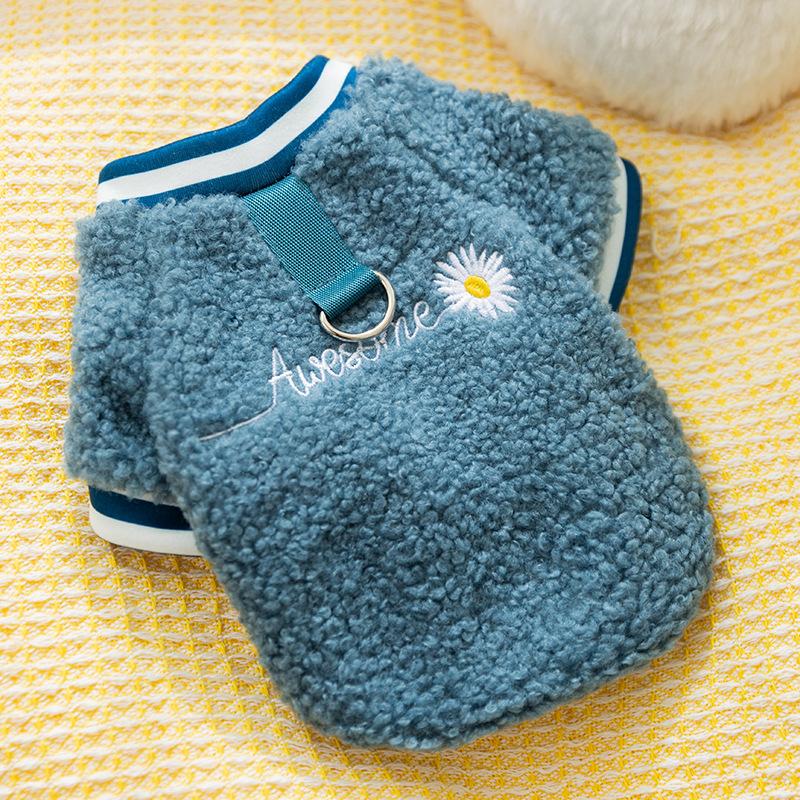 Dog Clothes Wool Grain Embroidered New Year's Fleece Jacket Small Dog Teddy Bear Festive New Year's Greeting Two-legged Pet Clothing