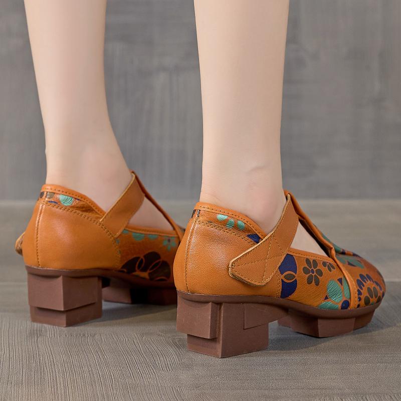 GKTINOO High Heels Pumps Women Shoes 2025 New Spring Genuine Leather Buckle Strap Retro Round Toe Casual Platform Ladies Shoes