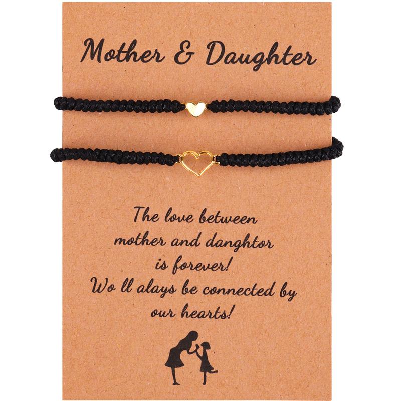 

Браслет из плетеного шнура для матери и дочери, Парные браслеты с сердечками, Подарки для мамы, 2 шт. DM-Blk