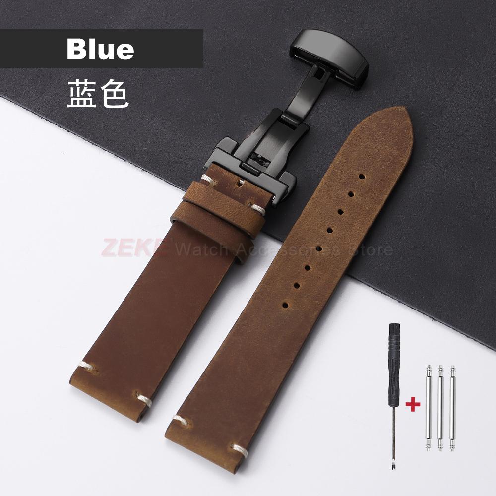 Vintage Oil Wax Genuine Calfskin Leather Watch Straps 18mm 20mm 21mm 22mm Universal Watch Band Men Accessories Butterfly Buckle