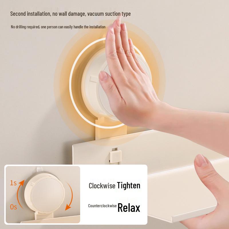 Creamy White Aluminum Bathroom Mirror & Vanity Storage Rack