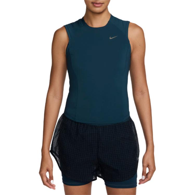 Nike Comfortable Fitting Lightweight Round Neck Solid Color Running Tank Top Women Tops Navy-Blue FV6382-478