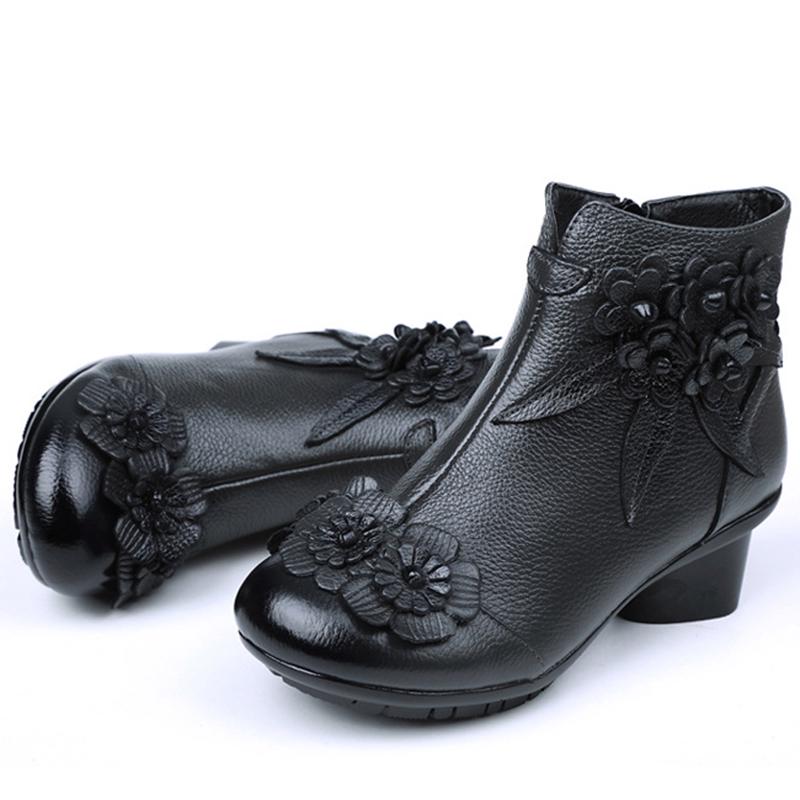 Vintage-Stiefel, echtes Leder, Stiefeletten, neue Winter-Damen, warme Schuhe, weiche, rutschfeste Untersohle