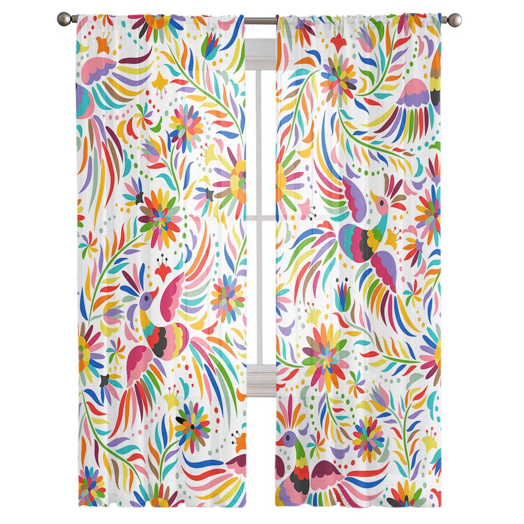 Mexican Embroidery Modern Curtains For Living Room Transparent Tulle Curtains Window Sheer For The Bedroom Accessories Decor