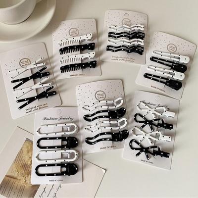 4pcs/set Sweet Hairpins Barrettes Black White Color Polka Dot Hair Clips  Hair Accessories