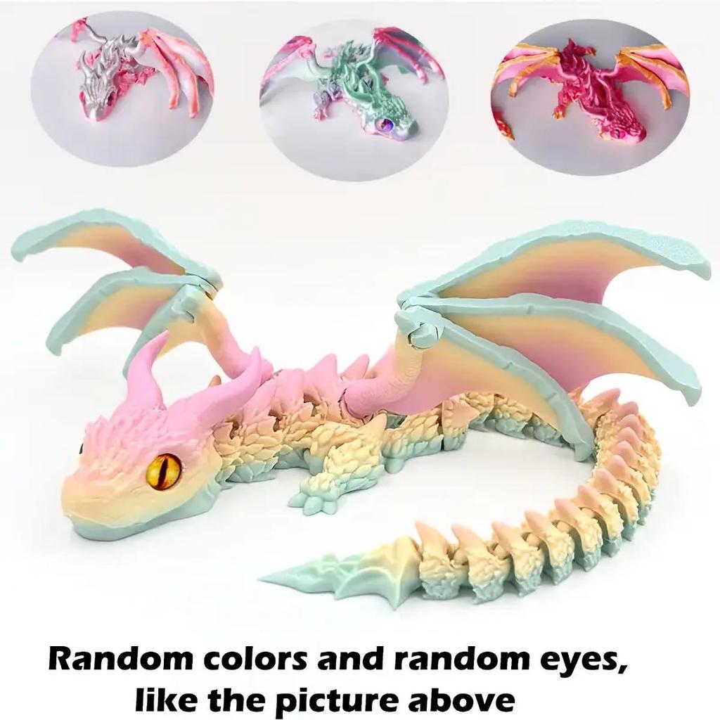 1pc 3D Printed Winged Carriage Dragon Figurine With Random Eyes, Art Deco Resin Dragon Sculpture, Tabletop Animal Theme Decor