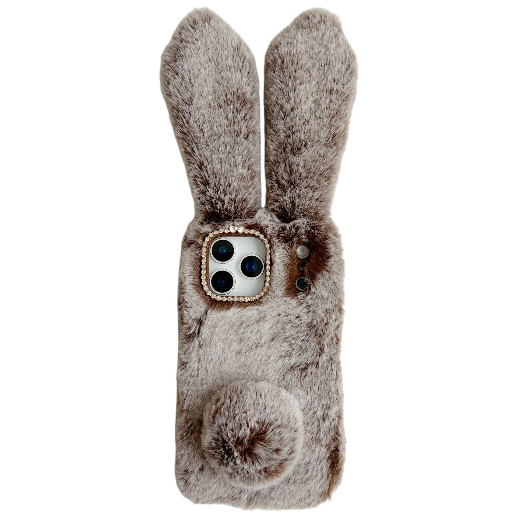 For iPhone 17 Pro Case Plush Cute Bunny Winter Fluffy TPU Phone Cover D