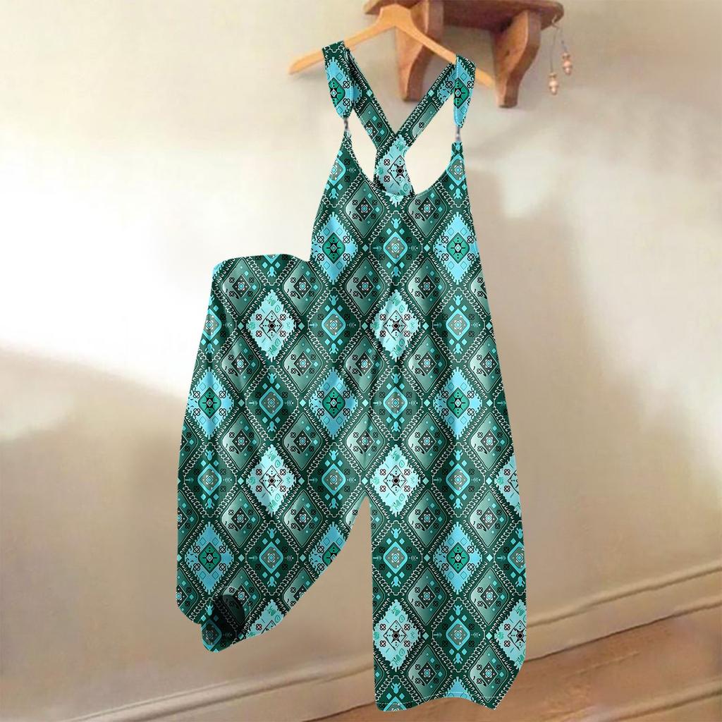 Women's Summer Overalls Floral Print Vintage Jumpsuit (Non-Adjustable Straps)